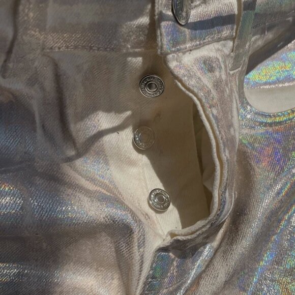 ZARA Metallic Mid-Rise Slim Denim Jean Holographic Iridescent Pink Silver Disco - Picture 4 of 9